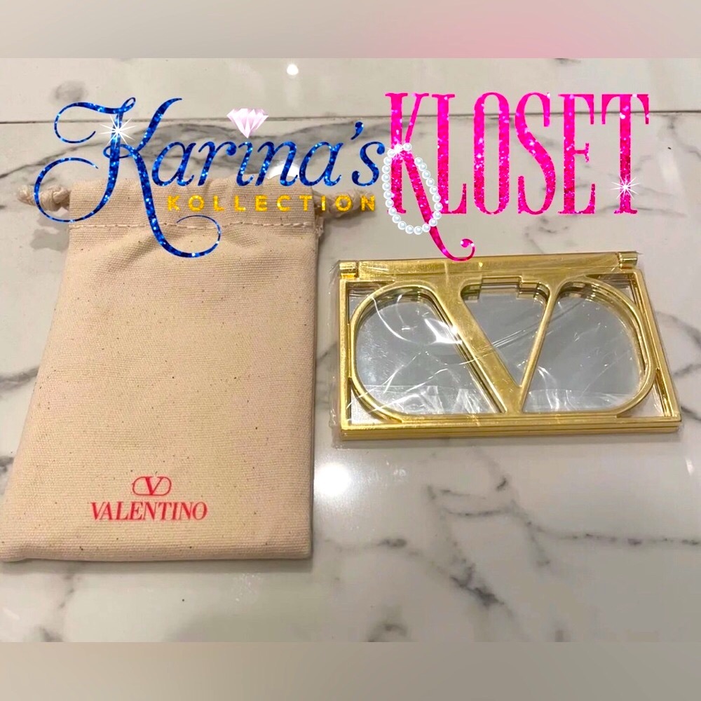 💋 Valentino Gold Compact Mirror💋. Limited Edition V Logo Mirror, New w/Pouch💋 - Picture 3 of 3